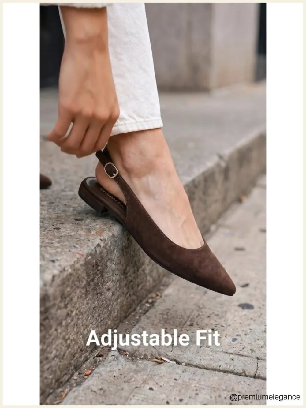 Adjustable Slingback Pointed Toe Ballet Flats with Buckle Strap, Dress Flats